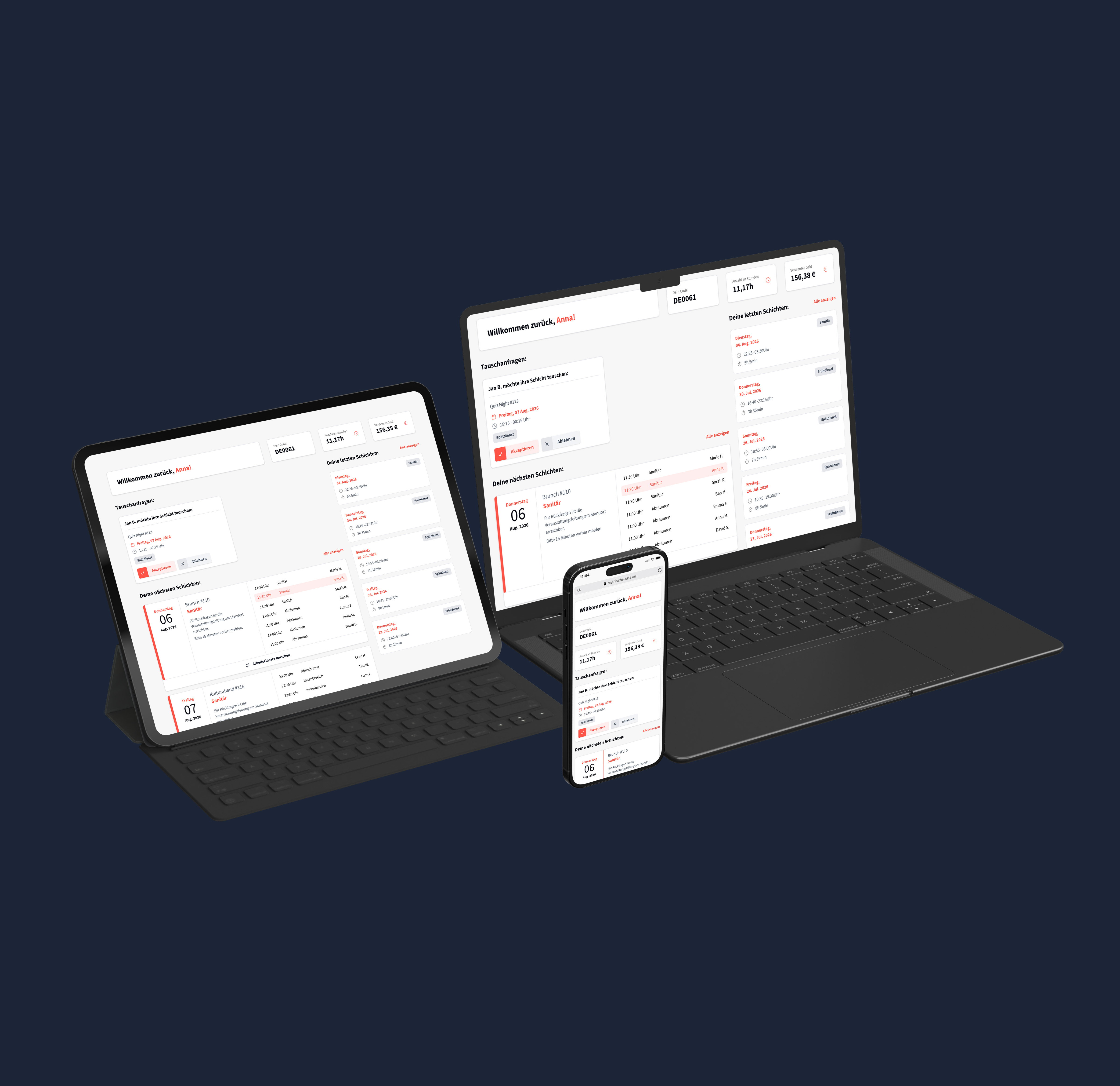 Auf unterschiedlichen Geräte wird die Darstellung der Tauschfunktion auf dem Dashboard gezeigt